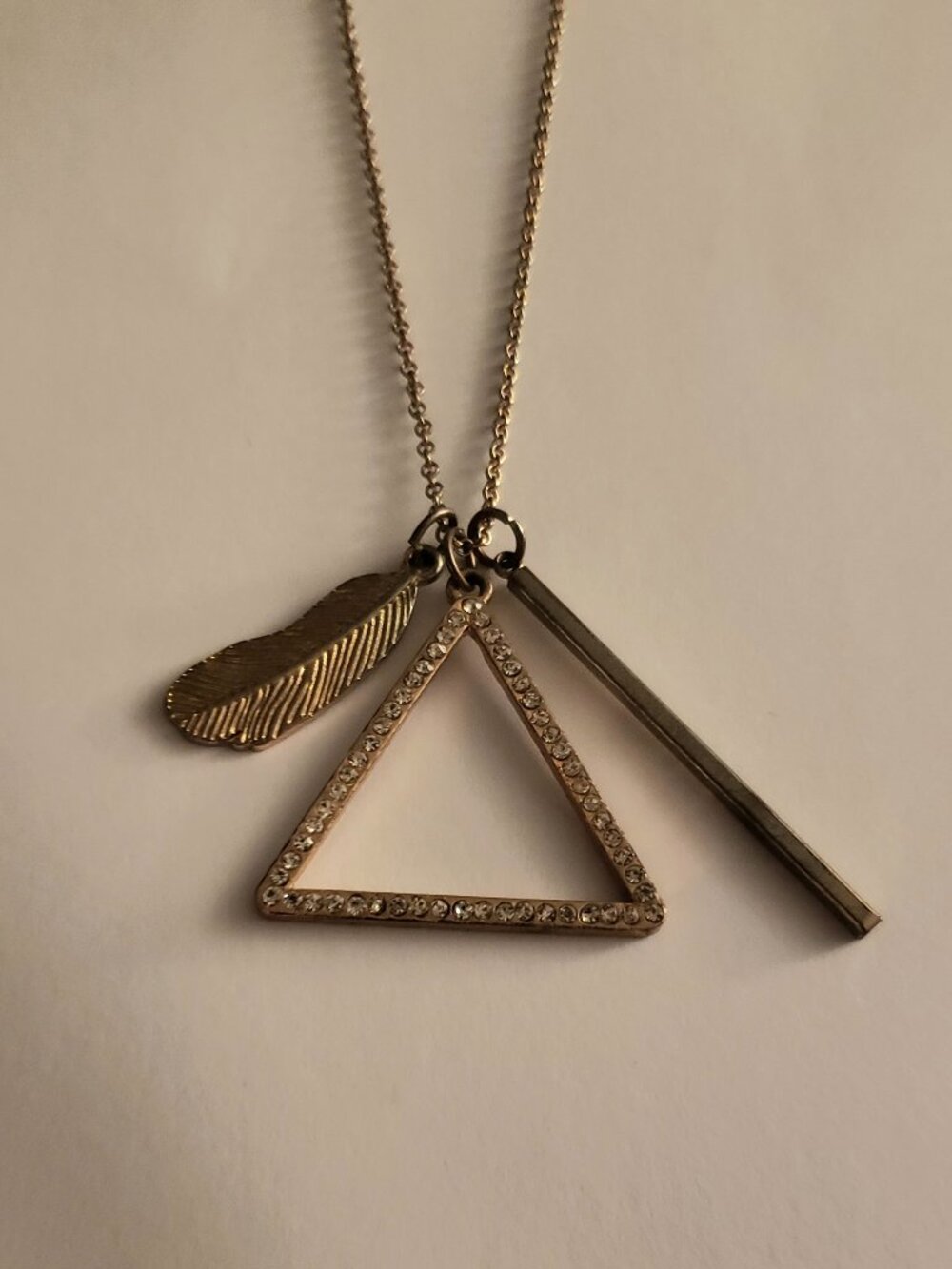 Triple Charm Triangle Feather Wand Symbol Costume Necklace Witchy